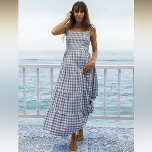 Lilliana Blue Gingham Summer Maternity Dress